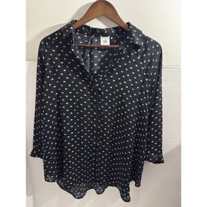 CAbi Style # 5019 Oversized Button Up Blouse Small Navy Blue 3/4 Sleeve Martini